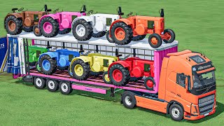 TRANSPORT OF COLORS  Mini Tractors On DOUBLE TRAILER  MANURE WORK  Farming Simulator 22 [upl. by Nuoras]