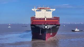 YangziXinfu the first 16000 TEU LNG dual fueled container vessel carried out sea trial on 20240923 [upl. by Kcinimod]