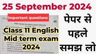 class 11 english Mid term question paper 2024  english paper class 11th  important questions 2024 [upl. by Aremahs]