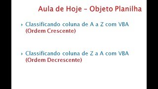 Classificar Coluna da Planilha em Ordem Crescente e Decrescente com VBA [upl. by Genna217]