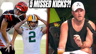 Pat McAfee Reacts To 5 Missed Field Goals In Bengals vs Packers Game [upl. by Oigufer]