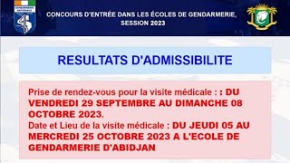 Concours De Gendarmerie 2023 Consulter Votre résultat Phase De Présélection Frais Visite Médicale [upl. by Nyrok]