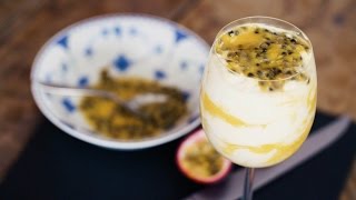 10minute light and creamy mango and passionfruit syllabub recipe [upl. by Anirtak]