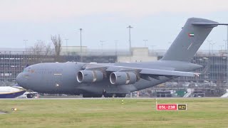 Rare C17 Arrival 6h31min at Manchester Airport [upl. by Niggem]