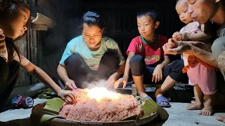 Process of cooking colored sticky rice for sale to the market  dia single mother and children [upl. by Ahsikar669]