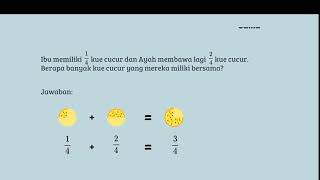 Penyelesaian Soal Tentang Penjumlahan Pecahan dengan Penyebut yang Sama dan Berbeda [upl. by Elleuqar]