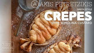 GreekStyle Crepes with Semolina Custard  Akis Petretzikis [upl. by Aggie]