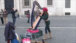 Street artist harp player  Pachelbel Canon in D Major [upl. by Melody]