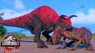 Carnotaurus Dinosaur Fighting in Jurassic World Evolution2 Ceratosaurus ScorpiosIndoraptor Battle [upl. by Mellicent]