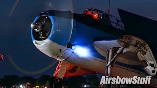 LOUD TBM Avengers Night Engine Run Up and Wall of Fire  TBM Avenger Reunion 2023 [upl. by Coraline]