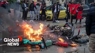 Riots break out in Brussels after Moroccos win against Belgium at World Cup [upl. by Decato]