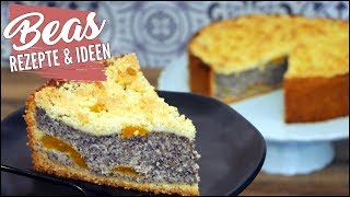 Streusel Mohnkuchen Rezept mit Aprikosen  Backen [upl. by Asiulairam]