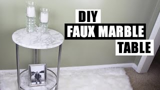 How To Apply Contact Paper To Round Curved Surfaces How To Use Contact DIY Faux Marble Side Table [upl. by Akinwahs]