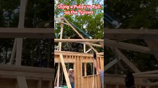 Using a Pulley to Pull Up the Trusses Safely on Our garagebuild [upl. by Atalya179]