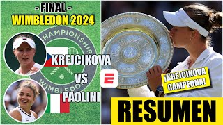 WIMBLEDON Barbora Krejcikova se corona como CAMPEONA tras derrotar a Jasmine Paolini  RESUMEN [upl. by Annuahs163]