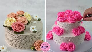 Rose Flower 2Tier Cake Decorating For Special Anniversary  Part 429 [upl. by Aderb]