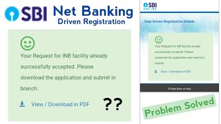 Your Request for INB facility already successfully accepted  SBI INB registration problem solved [upl. by Kunin]