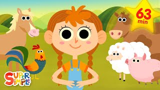 Animal Songs For Kids  The Farmer In The Dell and LOTS More  Super Simple Songs [upl. by Attenahs354]