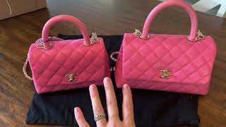 CHANEL Pink Extra Mini Coco Handle Vs Mini Coco Handle Unboxing amp Comparison from Fashionphile [upl. by Ned]