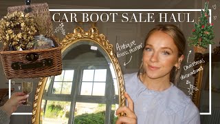 CAR BOOT SALE HAUL  £200 CHRISTMAS TREE FOR 33p 🎄 Brass Antique Mirror Picnic basket and Decor [upl. by Kiri]