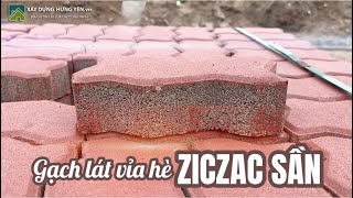 Gạch lát vỉa hè  sân vườn tự chèn block ziczac màu đỏ sần  Gạch ziczac sần đỏ tại Hưng Yên [upl. by On]