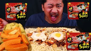 Eating Three 3X spicy Buldok Ramen Noodle challenge  khanna vaneko Feri khadai [upl. by Lacy]