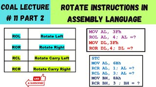 COAL Lecture 11 Part 2  Rotate Instructions in Assembly Language  ROL  ROR  RCR  RCL [upl. by Nywloc]