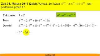 Matura z matematyki 2013  zad 31  Liczba podzielna przez 17  Matfiz24pl [upl. by Alley396]