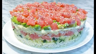 Салат quotСУШИquot Неимоверно Вкусный и Очень Красивый  Ленивые Суши  Sushi Salad [upl. by Annoved]