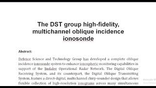 The DST group high fidelity multichannel oblique incidence ionosonde [upl. by Pierrette]