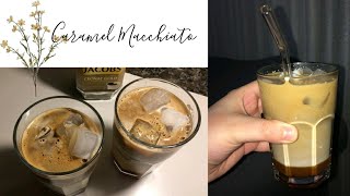 Evde Kolay Karamel Makiyato nasıl yapılırCoffee recipes ☕Caramel macchiato🧸Soğuk kahve🍶وصفة القهوة [upl. by Eatnod]