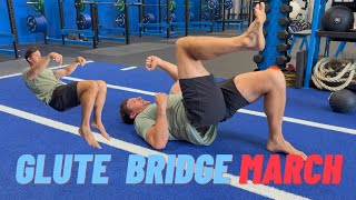 How to Glute Bridge March  Great Running Strength Exercise [upl. by Ahsikcin]