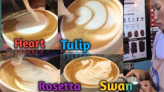 BASIC LATTE ART HEART❤️TULIP🌷ROSETTA🌿SWAN🐦️FOR NEW BEGINNERS BARISTA [upl. by Tarah793]