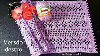 💜🍇Caminho de mesa em croche com a linha AnneTrilho de mesaCroche filéPasso a passoVersão destro [upl. by Nicolle]