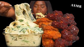 ASMR CHICKEN WINGS amp ALFREDO CREAMY PASTA MUKBANG NO Talking Sticky Eating Sounds [upl. by Moreta315]