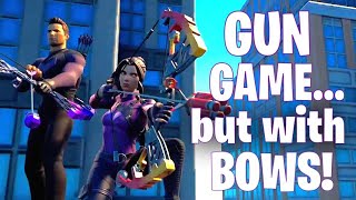 Fortnite GUN GAME but with BOWS Using NEW Kate Bishop amp Hawkeye skins Plus a bonus Duos W [upl. by Annamaria]