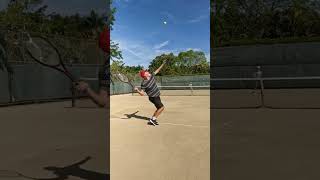 10 year old girl challenges Dad to hit his hardest tennis serve [upl. by Wight246]