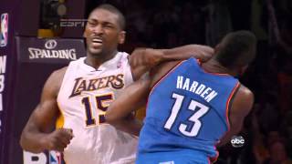 Metta World Peace elbows James Harden HD [upl. by Augy]