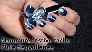 Tutoriel manucure festive facile  Pluie de paillettes et cobalt [upl. by Ermin]