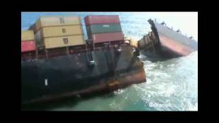 Broken up cargo ship Rena begins to sink off New Zealand coast [upl. by Grewitz]