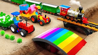 Diy tractor making mini Double Bridge Construction  diy New Concrete Mixer rescues Train  HP Mini [upl. by Edgell340]