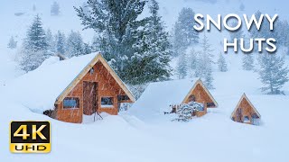 4K Snowy Huts  Heavy Snowfall on Log Cabins  Snowing Sounds  Relaxing Winter Christmas Ambiance [upl. by Aloeda]