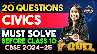 TOP 20 MustSolve Civics Questions Before Class 10 📘🎓 Test Your Knowledge With VQUIZ [upl. by Hadihahs917]