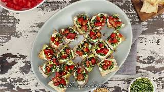 Goat Chese Pesto and Tomato Crostini  A WellSeasoned Kitchen [upl. by Namara]