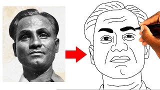 Hockey Player Dhyan chand drawing outline easy  National Sports day of India drawing  dhyan chand [upl. by Nolita]