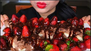 ASMR CHOCOLATE CHEESE CAKE  STRAWBERRIES  EATING SOUNDS  NO TALKING [upl. by Surtimed]