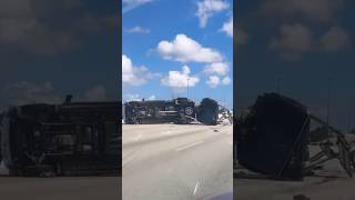 Flipped dually pickup and construction trailer on i95 in Miami Florida [upl. by Obadias]