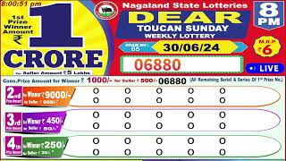 Dear Toucan Sunday Weekly Lottery 8PM 30062024 Dear Nagaland State Lotteries Live Draw Results [upl. by Netnert80]