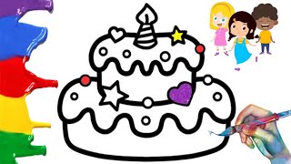 How to draw a Birthday Cake step by step ✨✨Drawing and coloring for kids drawing [upl. by Ahsyad114]