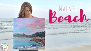 How To Paint a Beach Seascape Ocean  Acrylic Painting Tutorial [upl. by Ambrosius]